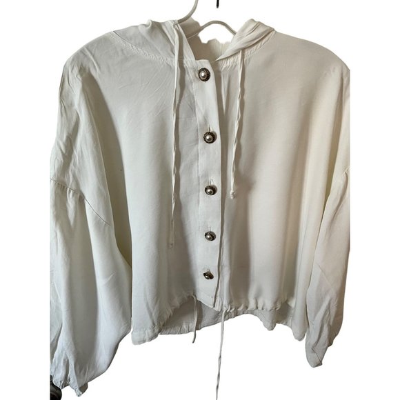 Vintage California IZ Hoodie Med White Button Up Tie Top Bottom Lightweight - Picture 1 of 7